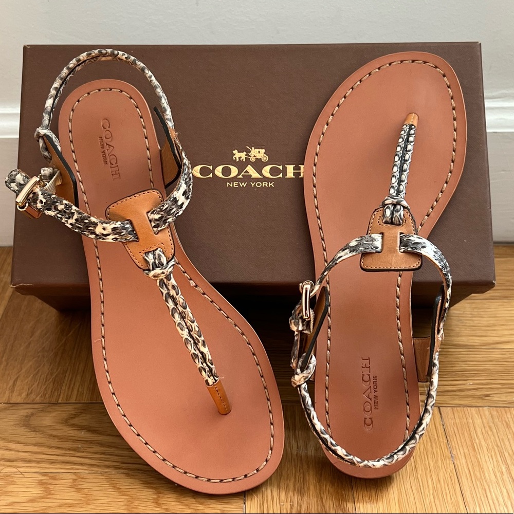Coach leather snake print flat sandals